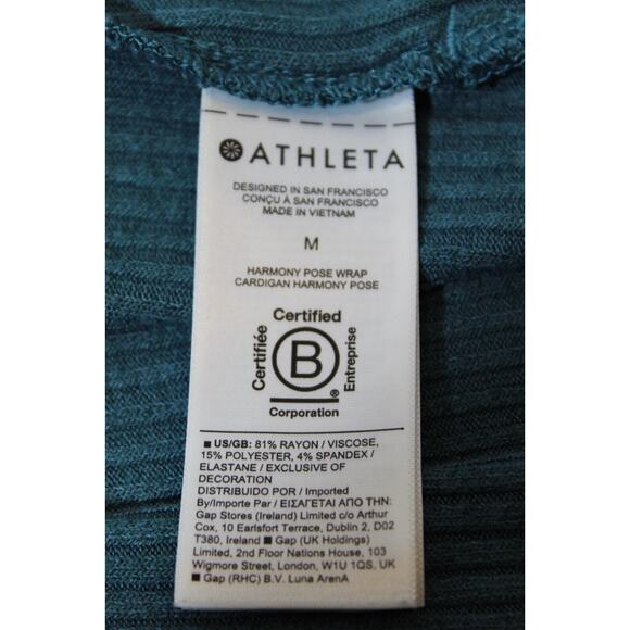 Athleta Harmony Pose Wrap Green Ribbed Hooded Open Cardigan Size: M Pockets LS - Picture 5 of 11